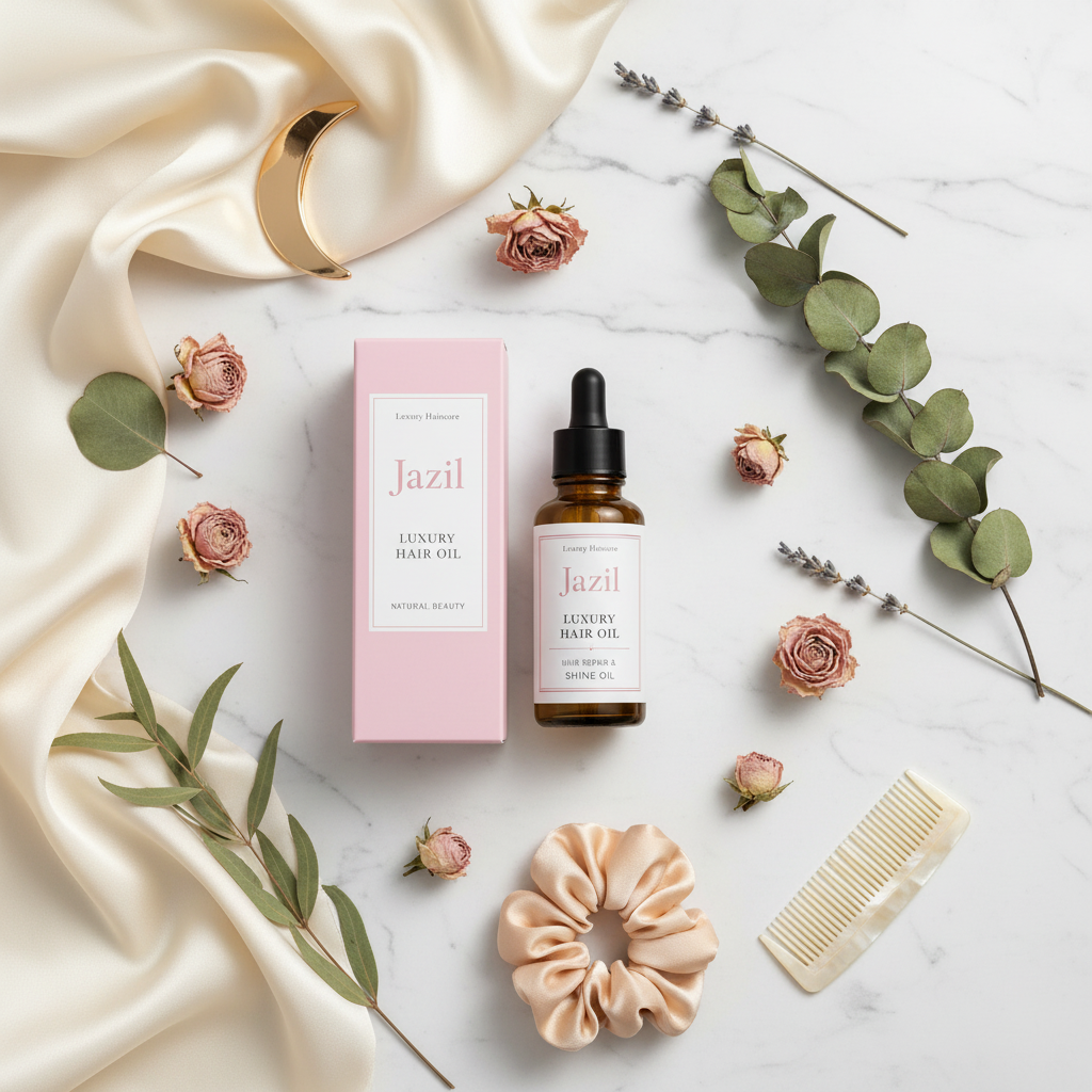 Jazil Hair Oil — Flat Lay Botanical